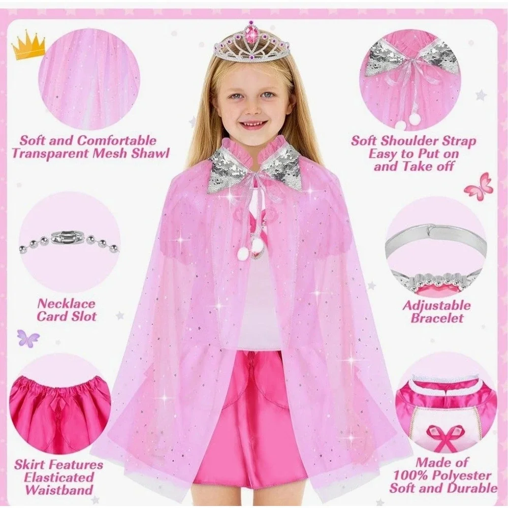 16 Pcs Princess Dress Up Clothes for Little Girl Set, Princess Pretend Play